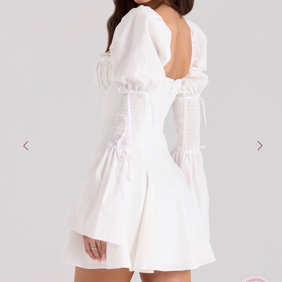 HOCB Ellerie White Cotton Flute Sleeve Mini Dress - Picture 2 of 10